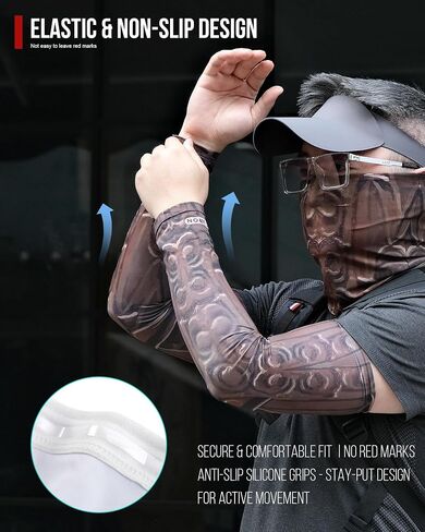 Neck Gaiter and Arm Sleeves Set, UPF 50+ Breathable Face Mask and Cooling Compression Sleeves in Kuwait