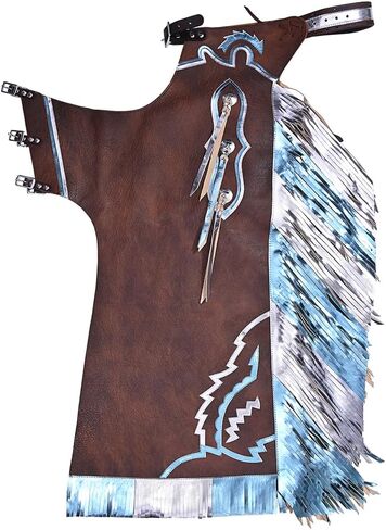 Hilason Bull Riding Pro Rodeo Chaps Brown Smooth Leather Bronc Show adult | للرجال والنساء الغربيين للجنسين in Saudi Arabia
