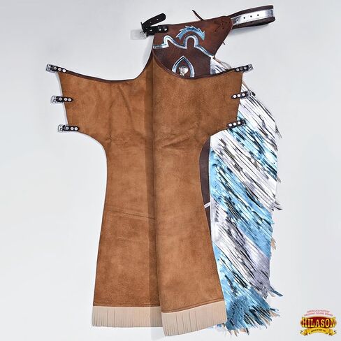 Hilason Bull Riding Pro Rodeo Chaps Brown Smooth Leather Bronc Show adult | للرجال والنساء الغربيين للجنسين in Saudi Arabia
