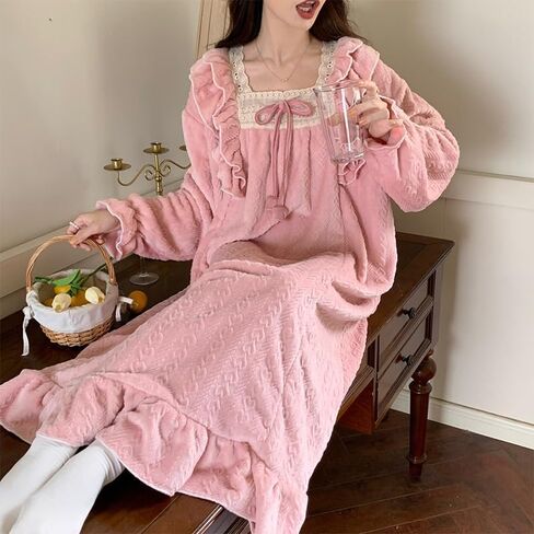 JSEIAJB Coral Velvet Long Pajamas for Women in Autumn and Winter, Thickened Pajamas for Home Wear(Medium) in Saudi Arabia
