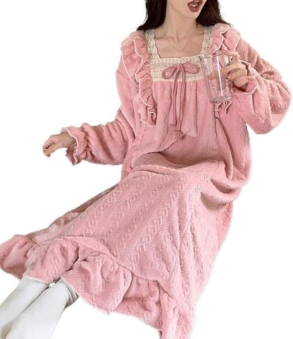 JSEIAJB Coral Velvet Long Pajamas for Women in Autumn and Winter, Thickened Pajamas for Home Wear(Medium) in Saudi Arabia