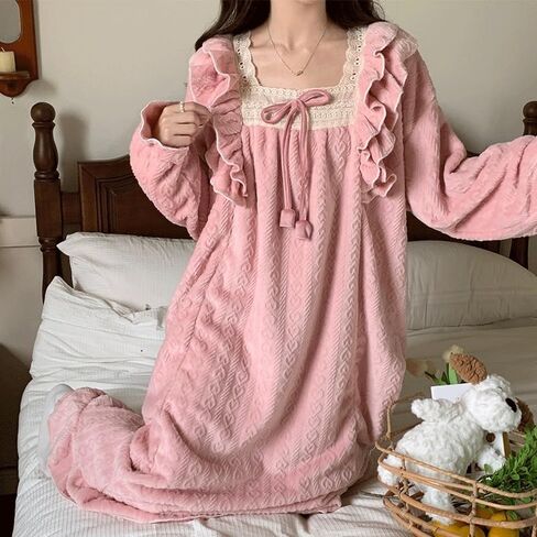 JSEIAJB Coral Velvet Long Pajamas for Women in Autumn and Winter, Thickened Pajamas for Home Wear(Medium) in Saudi Arabia