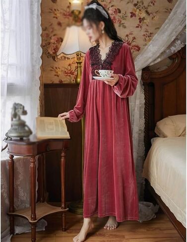 JSEIAJB Long Sleeved Plush Pajama Dress for Women in Winter, Warm Golden Velvet Pajamas, Oversized Home Wear(X-Large) in Saudi Arabia