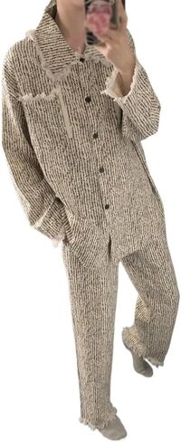 JSEIAJB Long Sleeved Pajamas Autumn Women's Casual Striped Cardigan Home Suit(X-Large) in Saudi Arabia