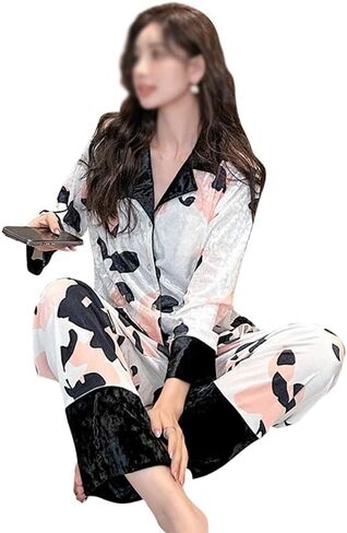 JSEIAJB Canary Loose Ladies Lapel Home Wear Long Printed Thin Can Be Worn Outside(Medium) in Saudi Arabia