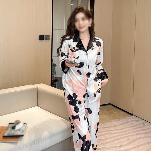 JSEIAJB Canary Loose Ladies Lapel Home Wear Long Printed Thin Can Be Worn Outside(Medium) in Saudi Arabia