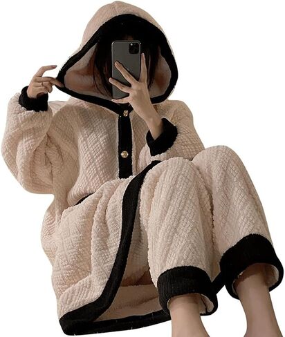JSEIAJB Medium Length Pajamas, Winter Thickened Pajamas, Women's Hooded Casual Home Wear(XX-Large) in Saudi Arabia