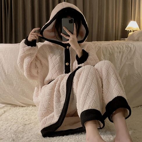 JSEIAJB Medium Length Pajamas, Winter Thickened Pajamas, Women's Hooded Casual Home Wear(XX-Large) in Saudi Arabia