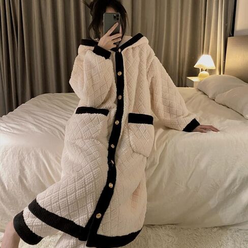 JSEIAJB Medium Length Pajamas, Winter Thickened Pajamas, Women's Hooded Casual Home Wear(XX-Large) in Saudi Arabia