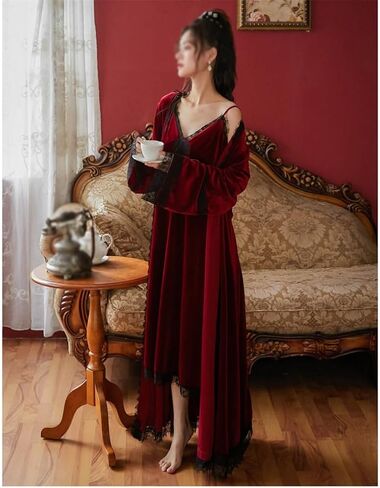Jseiajb Pajamas الأكمام الطويلة Winter Winter Long Pajama Dress Home Wear Golden Velvet Pajama Set (كبير) in Saudi Arabia