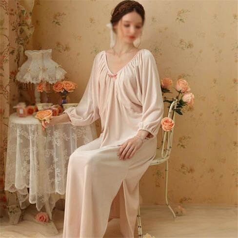 JSEIAJB Sleeping skirts, autumn and winter long golden velvet pajamas, long sleeved plush home clothing in Saudi Arabia