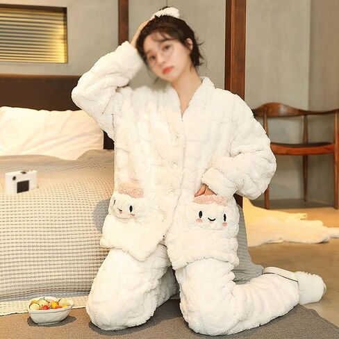 JSEIAJB Autumn and Winter Coral Velvet Pajamas Women's V-Neck Set Home Clothing(D,XLXXL) in Saudi Arabia