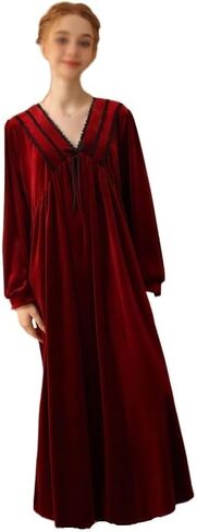 JSEIAJB Golden Velvet Plush Long Sleeve Pajamas Long Home Sleeping Dress Women's Autumn and Winter(Large) in Saudi Arabia