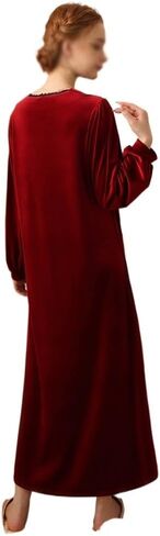 JSEIAJB Golden Velvet Plush Long Sleeve Pajamas Long Home Sleeping Dress Women's Autumn and Winter(Large) in Saudi Arabia