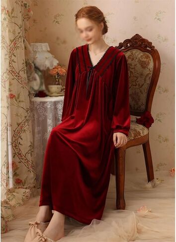 JSEIAJB Golden Velvet Plush Long Sleeve Pajamas Long Home Sleeping Dress Women's Autumn and Winter(Large) in Saudi Arabia