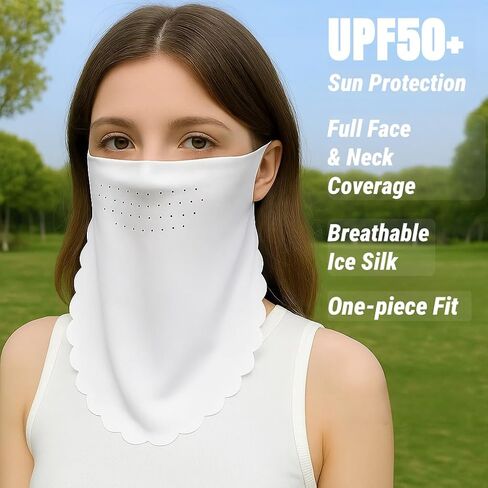 UPF50+ Ice Silk Sun Protection Face Mask for Women – Cooling Breathable UV Neck Gaiter with Ear Loops for Daily Outdoor Wear in Saudi Arabia