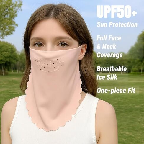 UPF50+ Ice Silk Sun Protection Face Mask for Women – Cooling Breathable UV Neck Gaiter with Ear Loops for Daily Outdoor Wear in Saudi Arabia