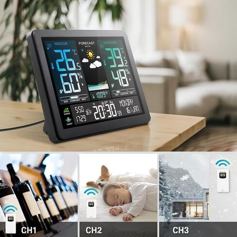 Home Weather Station, Digital Indoor Outdoor Thermometer, Temperature and Humidity Monitor with Color Display, Weather Forecast, Time, Atomic Clock, Moon Phase, Barometer in Saudi Arabia