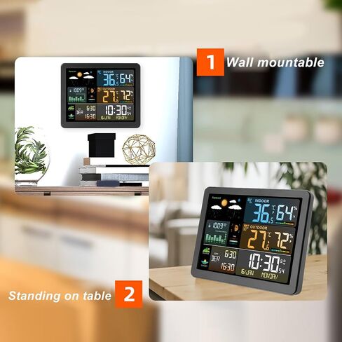 Home Weather Station, Digital Indoor Outdoor Thermometer, Temperature and Humidity Monitor with Color Display, Weather Forecast, Time, Atomic Clock, Moon Phase, Barometer in Saudi Arabia