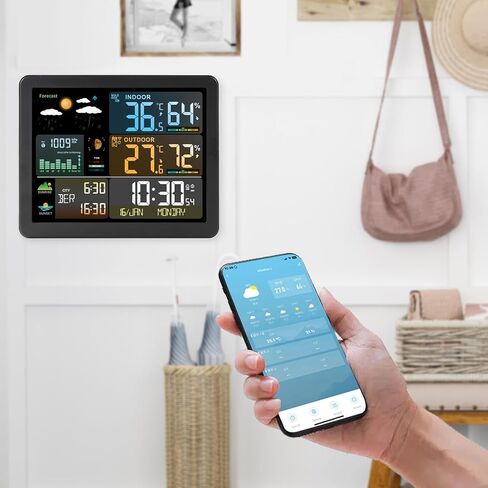 Home Weather Station, Digital Indoor Outdoor Thermometer, Temperature and Humidity Monitor with Color Display, Weather Forecast, Time, Atomic Clock, Moon Phase, Barometer in Saudi Arabia