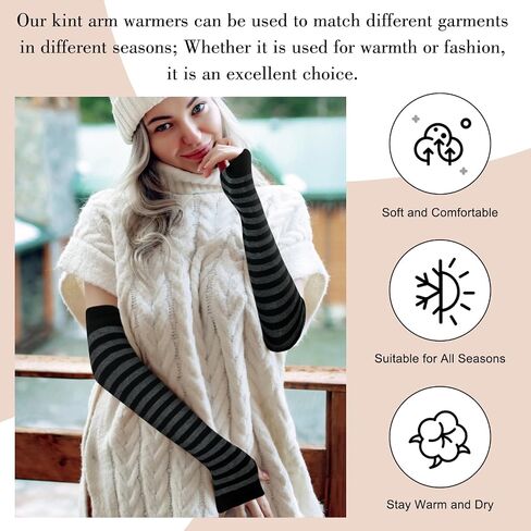 Amandir Long Fingerless Gloves for Women Arm Warmers Knit Thumbhole Stretchy Gloves in Saudi Arabia