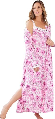 Only Necessities Plus Size Long 2-Piece Cabbage-Rose Peignoir Set in Kuwait