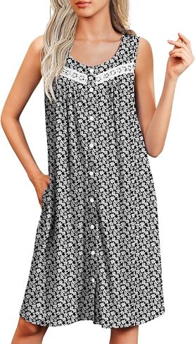 Ekouaer Nightgowns for Women Button Up Sleepshirt Tank Sleeveless Nightshirt Soft Sleepwear with Pockets S-XXXL in Saudi Arabia