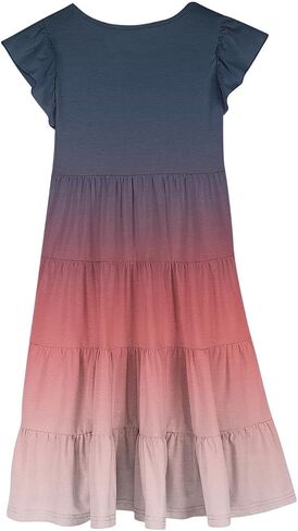 Little Girls Dress Kids Ruffles Cotton Casual Skater Tiered Swing Sun Dress Youth Gradient A Line Short Sleeve Summer Dresses in Saudi Arabia