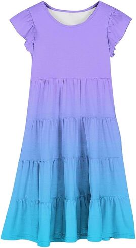 Little Girls Dress Kids Ruffles Cotton Casual Skater Tiered Swing Sun Dress Youth Gradient A Line Short Sleeve Summer Dresses in Saudi Arabia