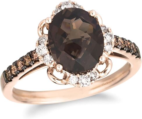 LE VIAN 2/5 Carat White and Chocolate Diamond Round Halo Ring for Women with 2 1/2 Carat Smoky Quartz | 14k Rose Gold Anniversary Ring for Her (White/Brown, 0.40 cttw) Wedding Promise Band Size 7 in Saudi Arabia