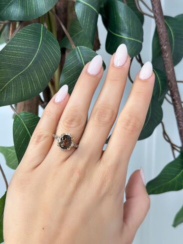 LE VIAN 2/5 Carat White and Chocolate Diamond Round Halo Ring for Women with 2 1/2 Carat Smoky Quartz | 14k Rose Gold Anniversary Ring for Her (White/Brown, 0.40 cttw) Wedding Promise Band Size 7 in Saudi Arabia