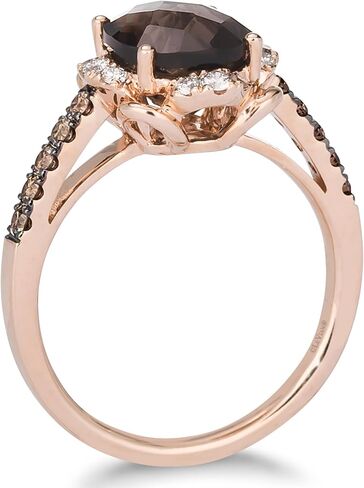 LE VIAN 2/5 Carat White and Chocolate Diamond Round Halo Ring for Women with 2 1/2 Carat Smoky Quartz | 14k Rose Gold Anniversary Ring for Her (White/Brown, 0.40 cttw) Wedding Promise Band Size 7 in Saudi Arabia