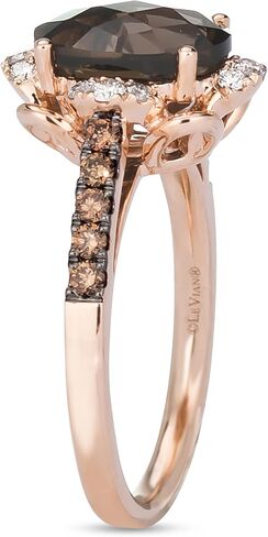 LE VIAN 2/5 Carat White and Chocolate Diamond Round Halo Ring for Women with 2 1/2 Carat Smoky Quartz | 14k Rose Gold Anniversary Ring for Her (White/Brown, 0.40 cttw) Wedding Promise Band Size 7 in Saudi Arabia
