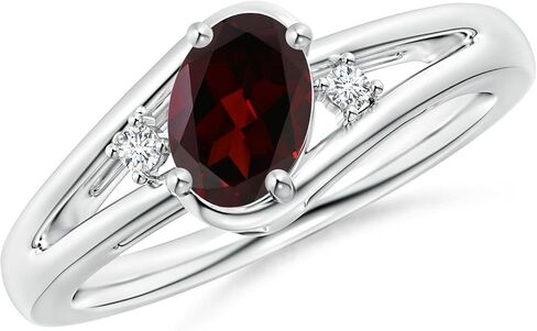 Angara Natural Garnet and Diamond Split Shank Ring in Silver / 14K Solid Gold/Platinum | January Birthstone, Birthday, Engagement, Anniversary, Wedding Jewelry Gift for Women in Saudi Arabia