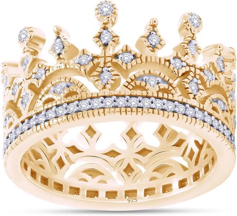 AFFY Royal Style Round Shape White Cubic Zirconia Crown Ring in 14K Gold Over Sterling Silver in Saudi Arabia