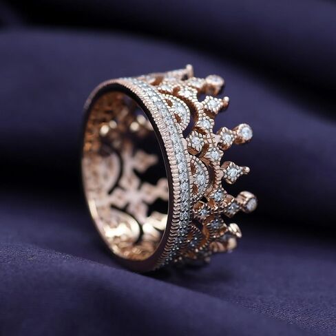 AFFY Royal Style Round Shape White Cubic Zirconia Crown Ring in 14K Gold Over Sterling Silver in Saudi Arabia
