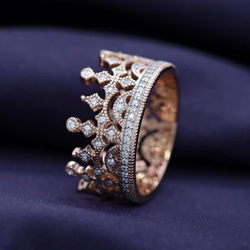 AFFY Royal Style Round Shape White Cubic Zirconia Crown Ring in 14K Gold Over Sterling Silver in Saudi Arabia