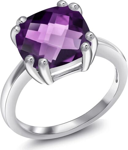 Gem Stone King 10MM Cushion Cut Gemstone Birthstone Double Prong Solitaire Ring for Women in 925 Sterling Silver | Fine Wedding Anniversary Engagement Promise Ring | Available in Sizes 5 to 9 in Saudi Arabia