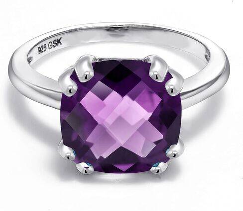 Gem Stone King 10MM Cushion Cut Gemstone Birthstone Double Prong Solitaire Ring for Women in 925 Sterling Silver | Fine Wedding Anniversary Engagement Promise Ring | Available in Sizes 5 to 9 in Saudi Arabia