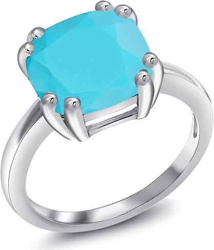 Gem Stone King 10MM Cushion Cut Gemstone Birthstone Double Prong Solitaire Ring for Women in 925 Sterling Silver | Fine Wedding Anniversary Engagement Promise Ring | Available in Sizes 5 to 9 in Saudi Arabia
