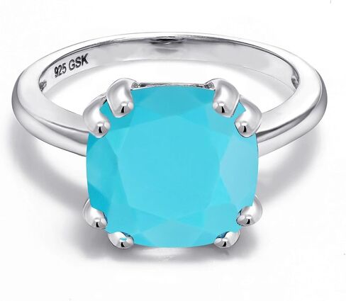 Gem Stone King 10MM Cushion Cut Gemstone Birthstone Double Prong Solitaire Ring for Women in 925 Sterling Silver | Fine Wedding Anniversary Engagement Promise Ring | Available in Sizes 5 to 9 in Saudi Arabia