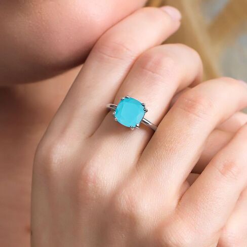 Gem Stone King 10MM Cushion Cut Gemstone Birthstone Double Prong Solitaire Ring for Women in 925 Sterling Silver | Fine Wedding Anniversary Engagement Promise Ring | Available in Sizes 5 to 9 in Saudi Arabia