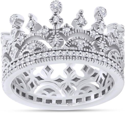 AFFY Royal Style Round Shape White Cubic Zirconia Crown Ring in 14K Gold Over Sterling Silver in Saudi Arabia