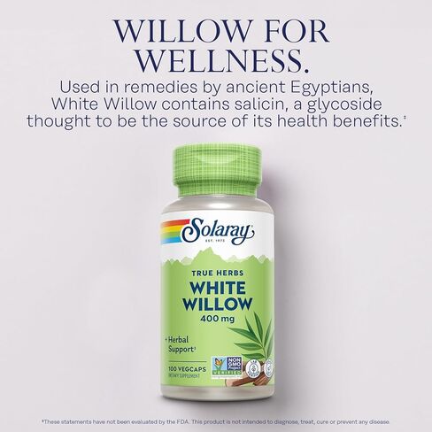 Solaray White Willow 400mg - كبسولات اللحاء البيضاء من الصفصاف - الدعم العشبي المهدئ للعافية والراحة مع الجليكوسيدات التي تحدث بشكل طبيعي - نباتي ، غير محلي ، ضمان 60 يومًا ، 100 سير ، 100 Vegcaps in Saudi Arabia
