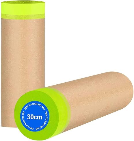 Pre Taped Masking Paper for Painting (4 Pack, 6, 12, 18 and 24 in x 50 ft), Adhesive Tape and Drape Painters Paper, Automotive Paint, House Decoration, DIY Projects. in Kuwait