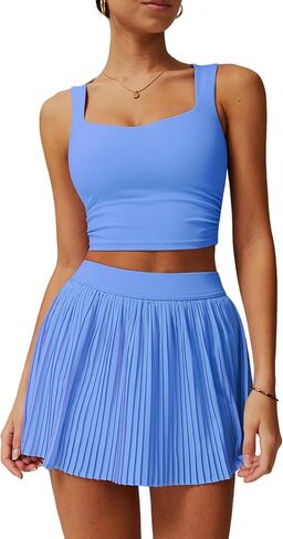 Tennis Skirt Sets for Women 2 Piece with High Rise Ruched Sports Bra and Pleated Skirt Skorts Golf Outfits in Saudi Arabia