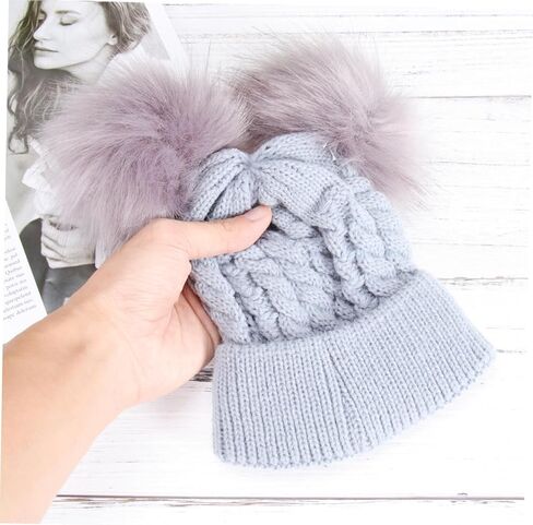 SAFIGLE Double Hairball Twisted Knit Beanie Hat for Winter Soft and Warm Crochet Cap for Boys and Adorable Grey Design for Cold Weather in Saudi Arabia