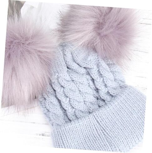 SAFIGLE Double Hairball Twisted Knit Beanie Hat for Winter Soft and Warm Crochet Cap for Boys and Adorable Grey Design for Cold Weather in Saudi Arabia