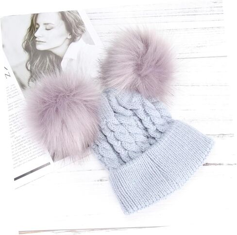 SAFIGLE Double Hairball Twisted Knit Beanie Hat for Winter Soft and Warm Crochet Cap for Boys and Adorable Grey Design for Cold Weather in Saudi Arabia