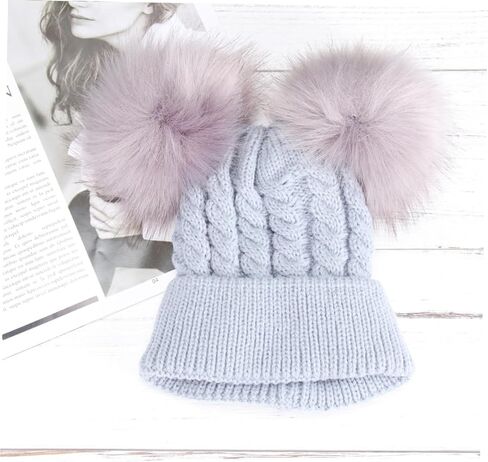 SAFIGLE Double Hairball Twisted Knit Beanie Hat for Winter Soft and Warm Crochet Cap for Boys and Adorable Grey Design for Cold Weather in Saudi Arabia